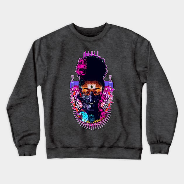 Afro Hair Black Girl Shogun Melanin Ronin Warrior 3 Crewneck Sweatshirt by Glass Table Designs